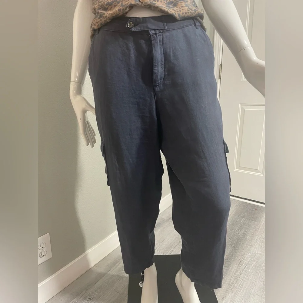 RACHEL Rachel Roy 💙 Blue Cargo Pants Relaxed Fit, size Large 100% Linen